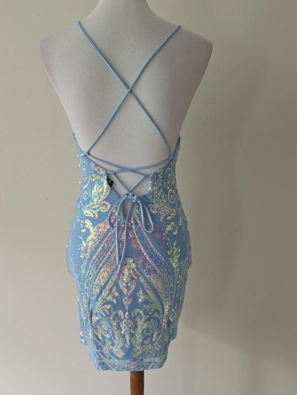 Windsor Sequined Light Blue Slip Dress with Iridescent Detailing
